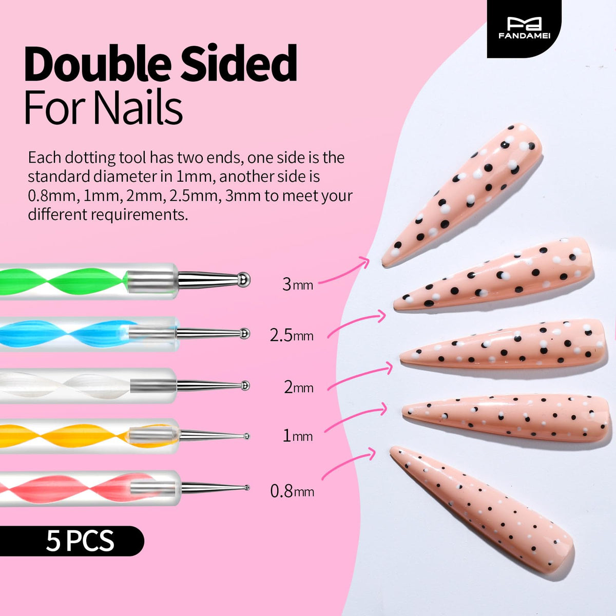Double-ended dotting tools included in the Fandamei set