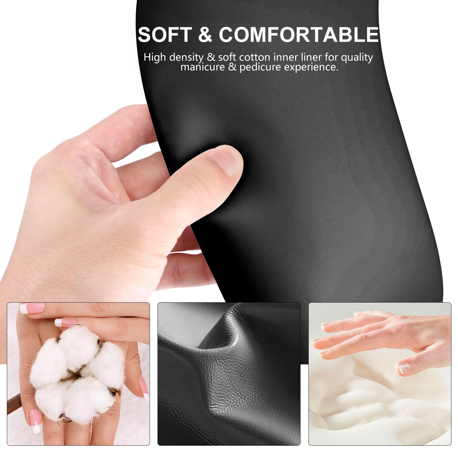 Noval nail arm rest showing soft PU leather cushion texture