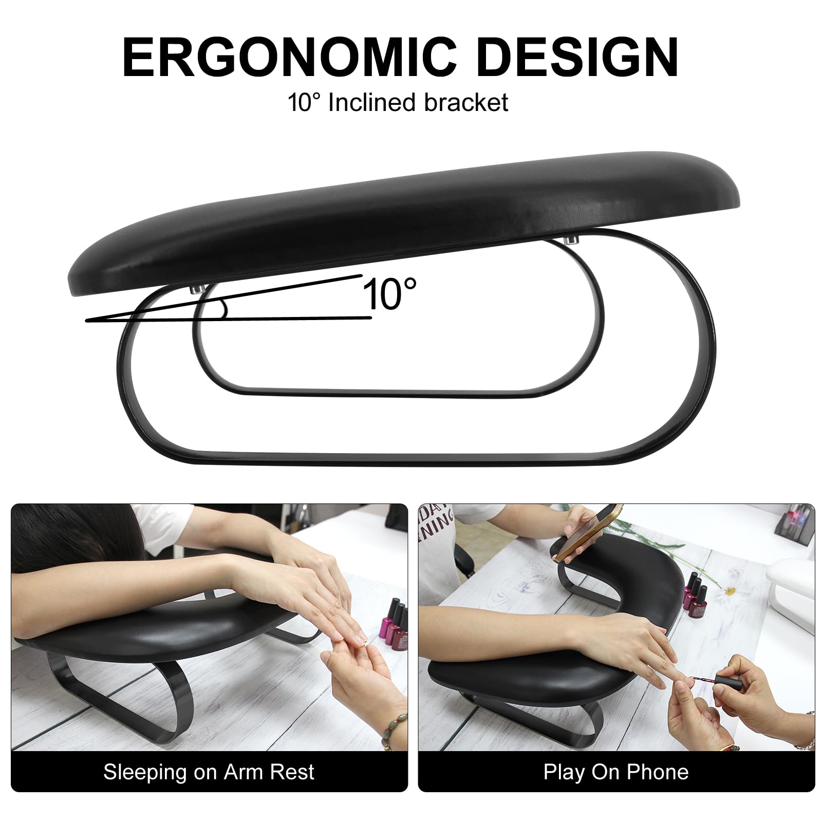 Side profile of Noval U-shaped nail hand rest with lamp clearance