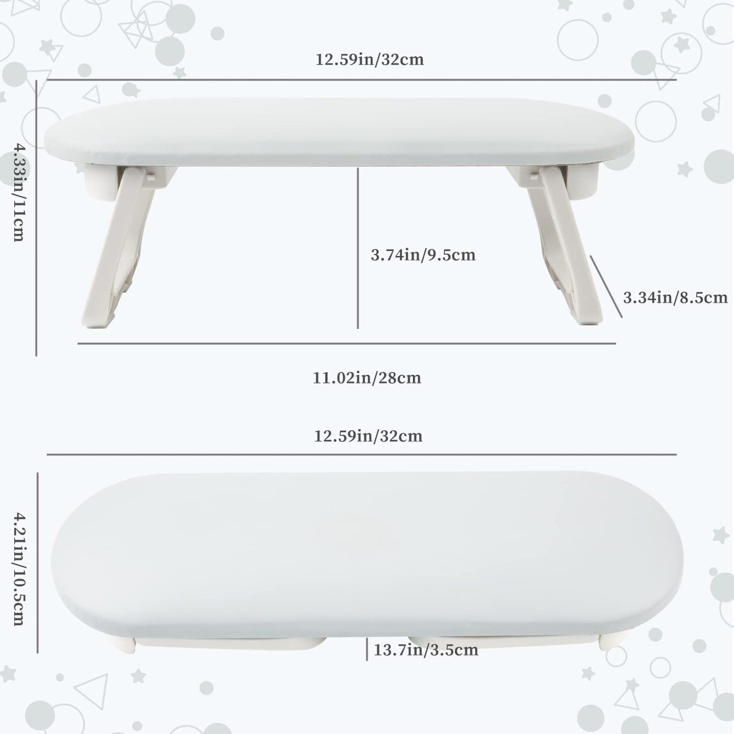 Folded nail arm rest for easy storage and travel