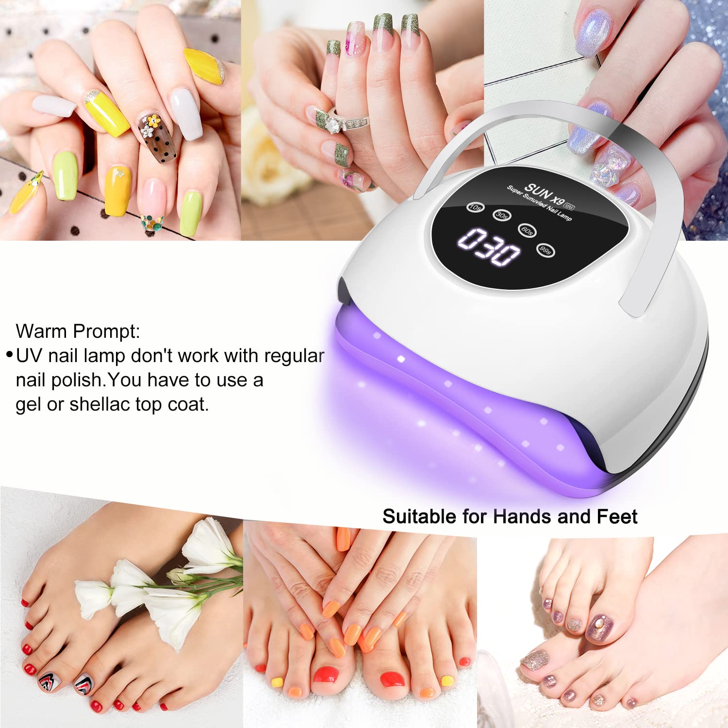 Side view of Wisdompark nail lamp with portable handle