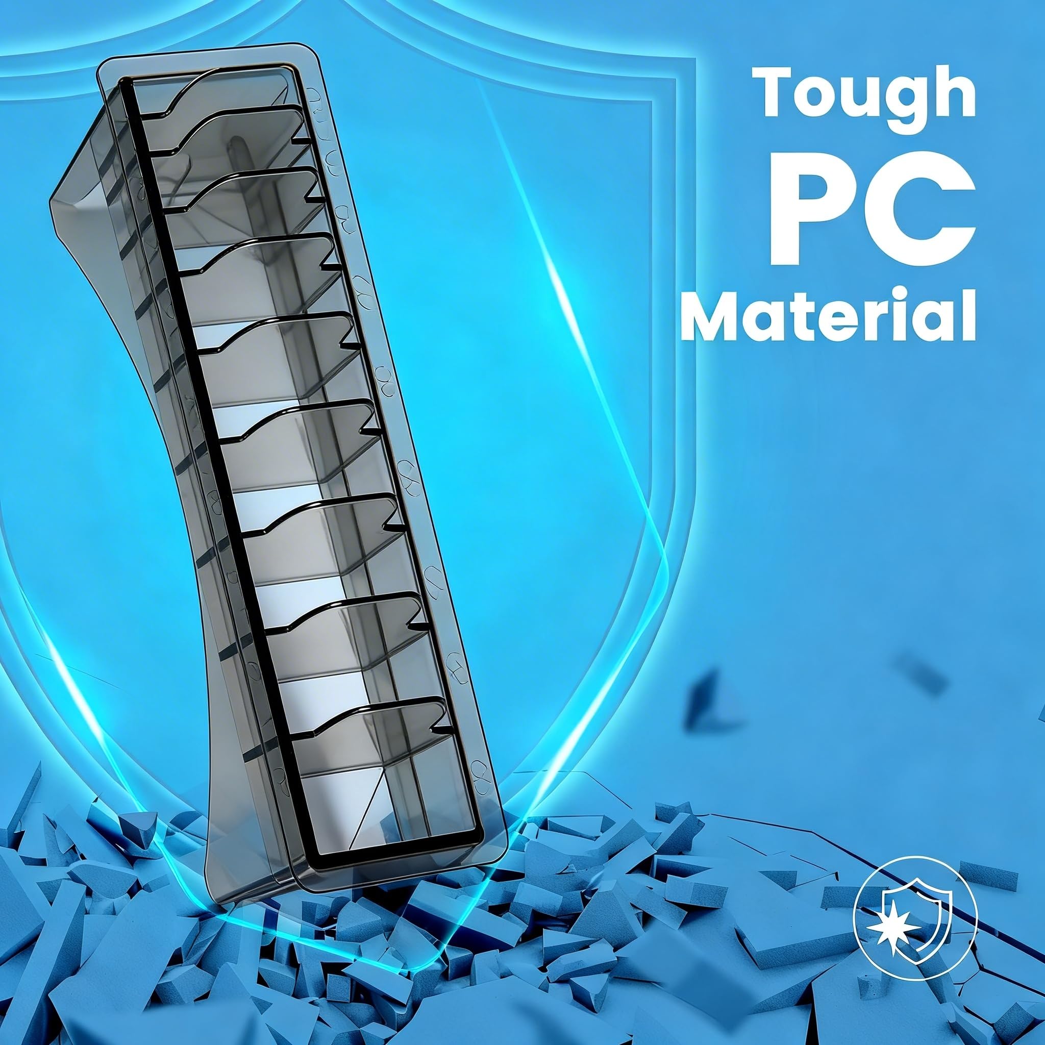 Perfitech guide comb storage box side view highlighting the sturdy polycarbonate material framework
