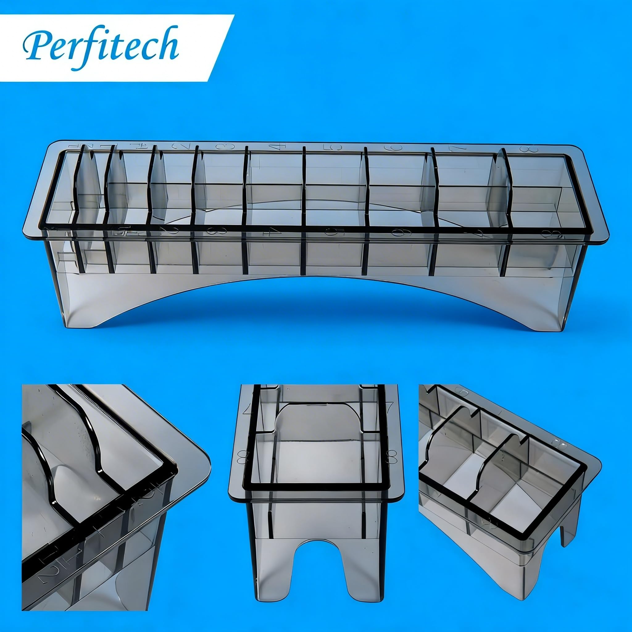 Close up view of the durable plastic base design on the Perfitech grooming organizer stand