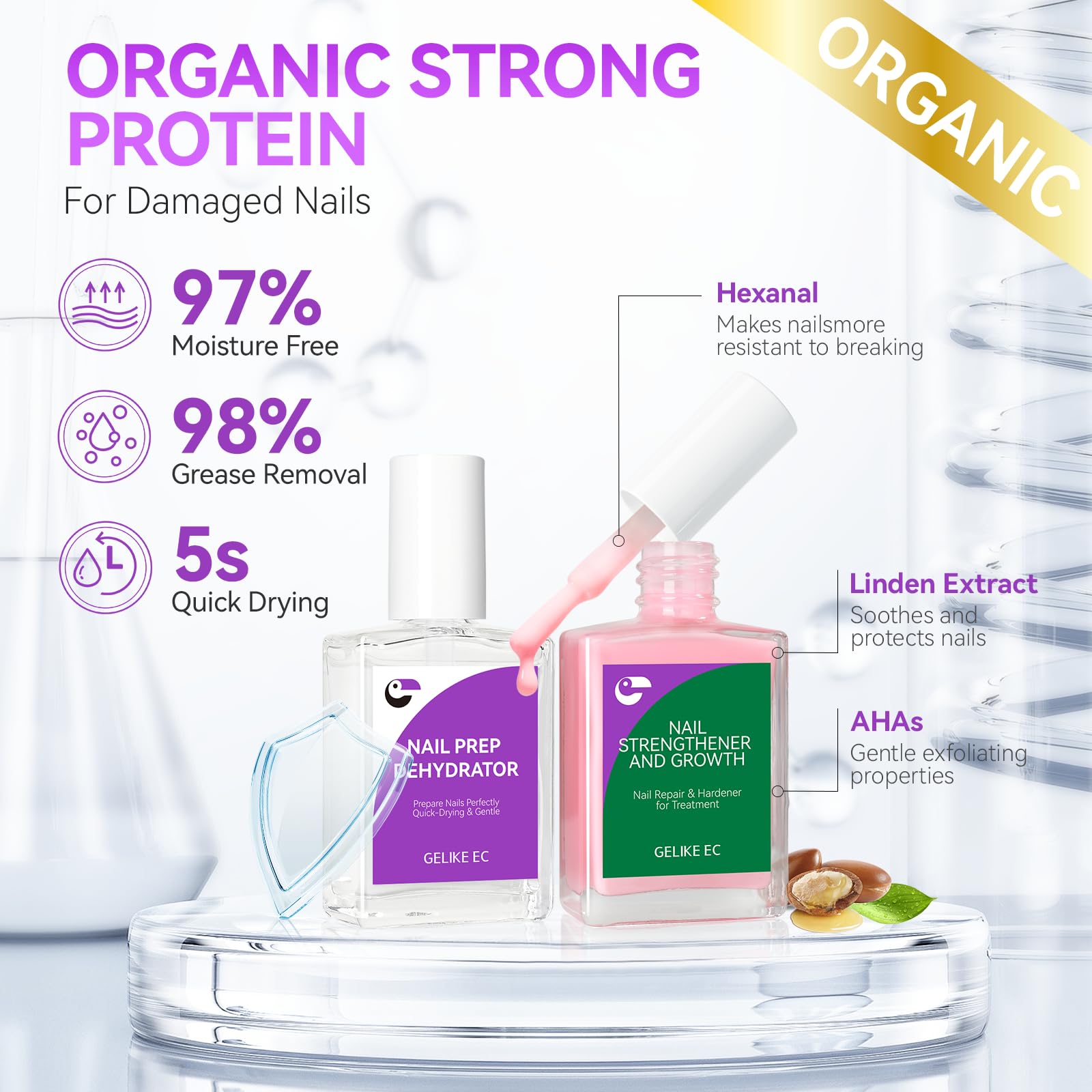 Close up of Gelike Ec nail strengthener application on fingernails