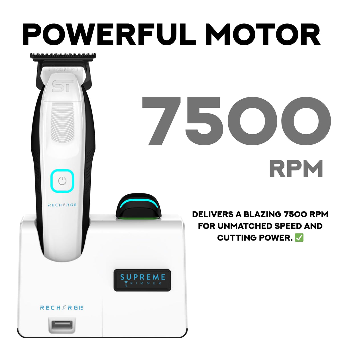 High speed 8000 RPM motor performance view of the Supreme professional hair trimmer.
