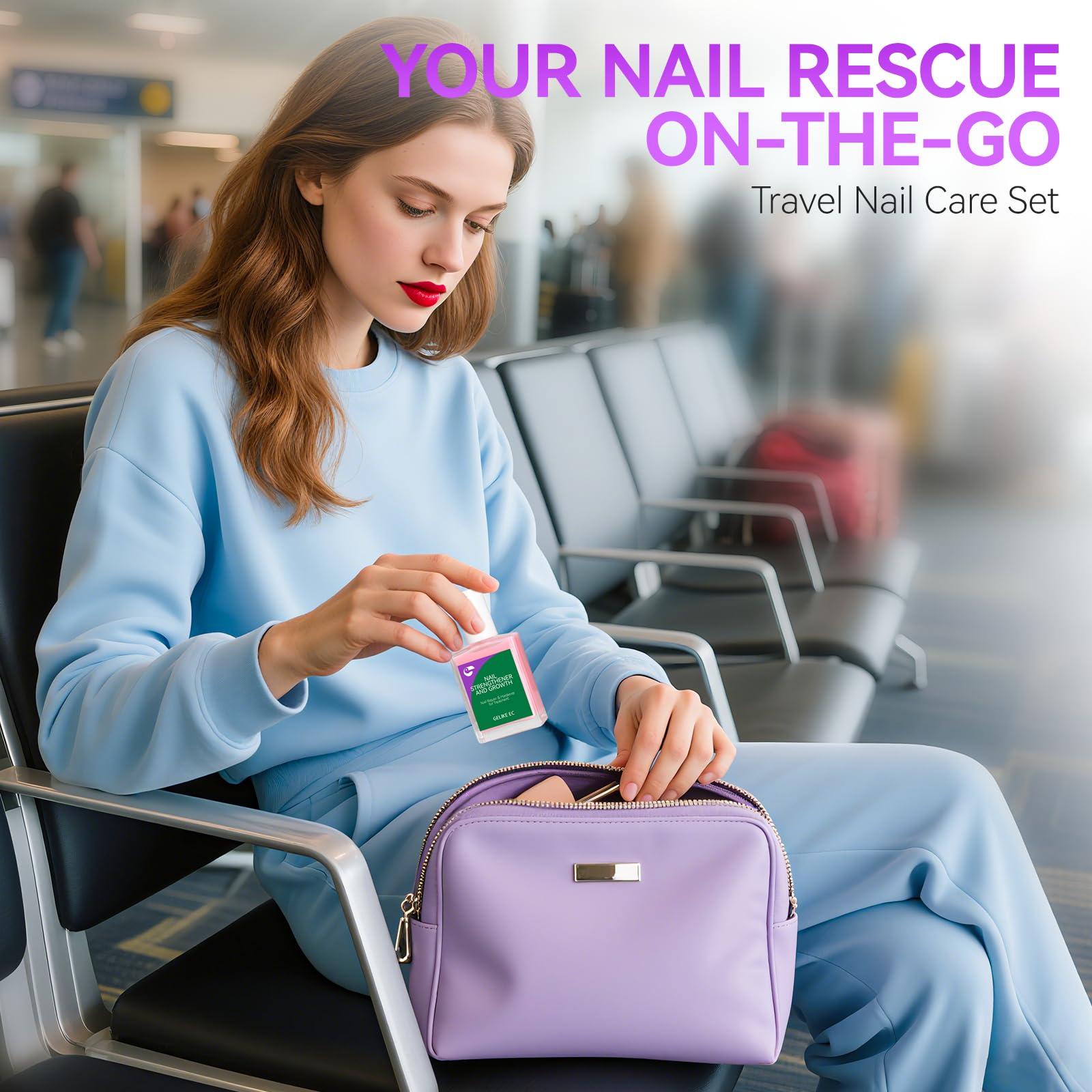 Hand holding Gelike Ec 15 milliliter nail treatment bottle