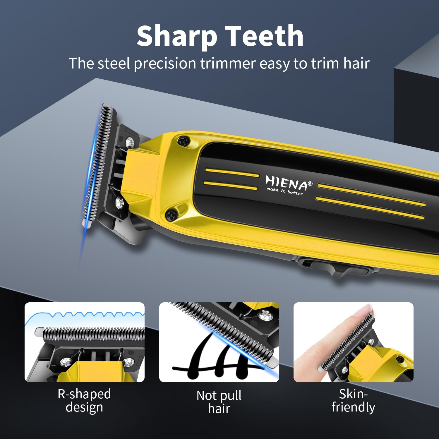 HIENA PRO cordless clipper kit with four limit combs and charging cable accessories