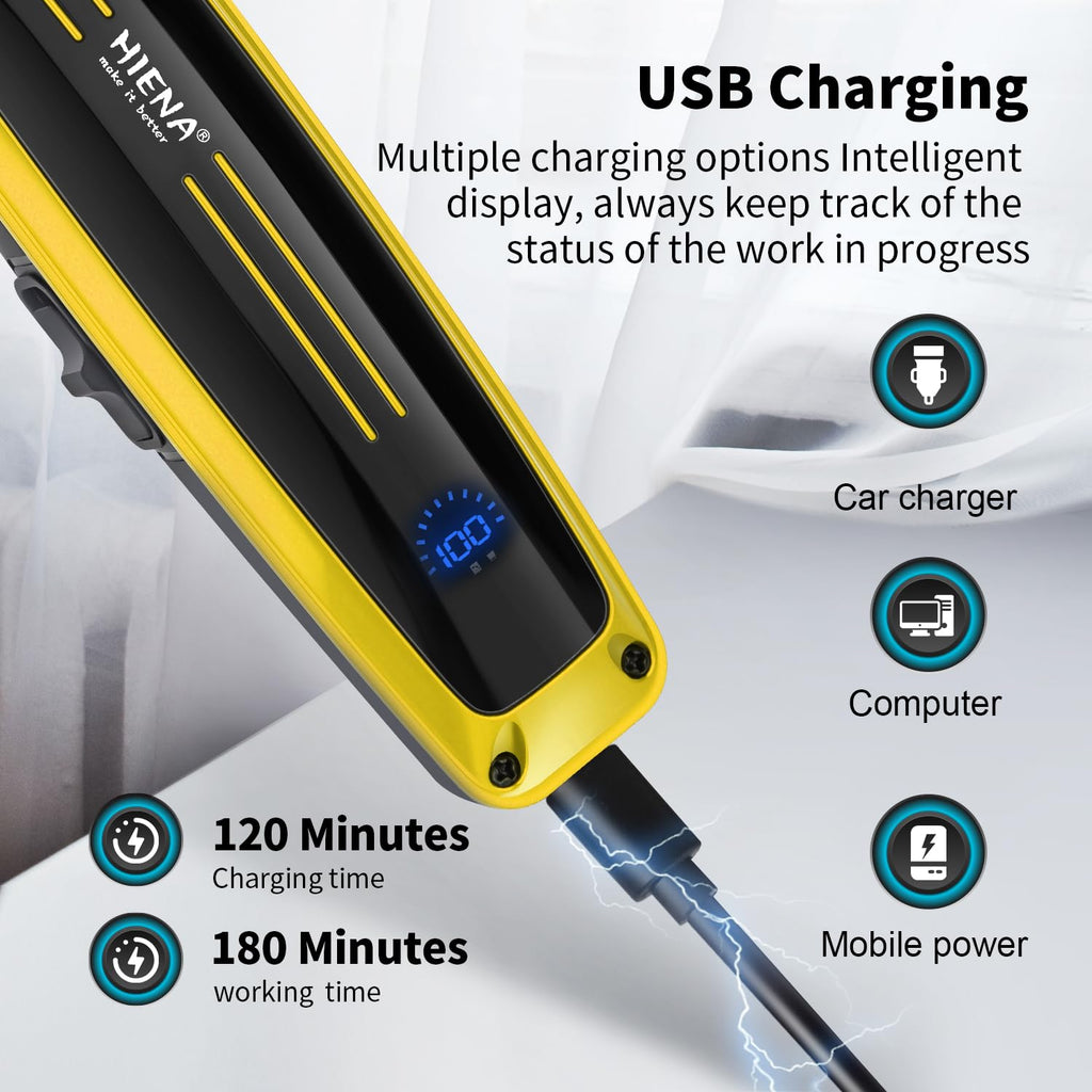 LED battery percentage display screen illuminated on the professional beard trimmer handle