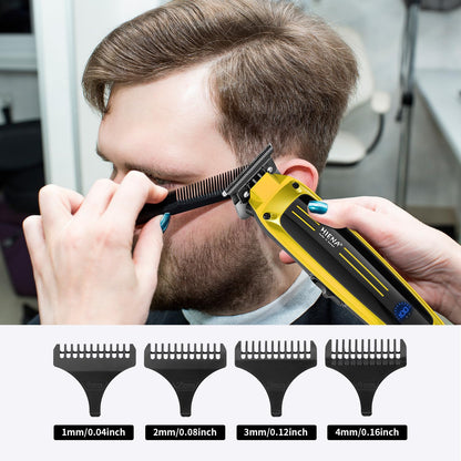 HIENA PRO electric trimmer for men showing the R shaped blunt edge safety design