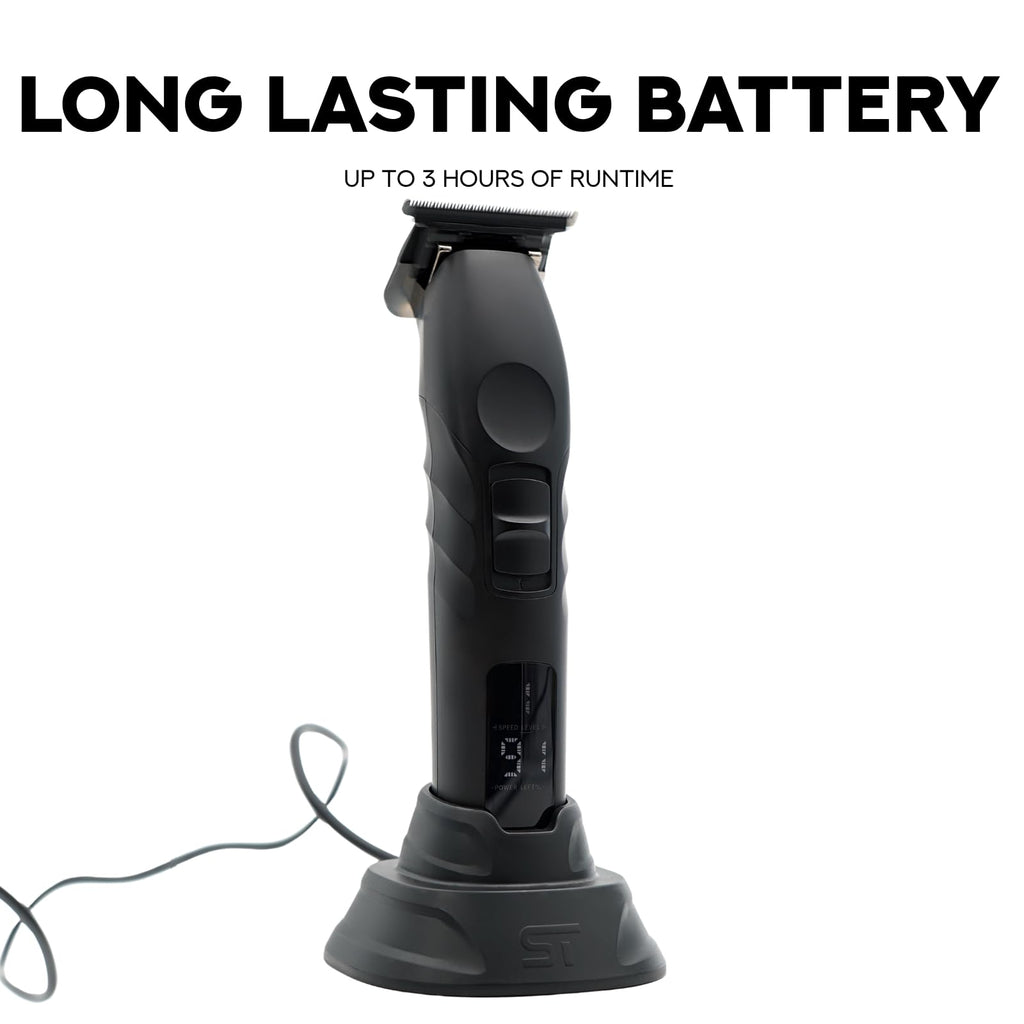 Supreme Trimmer cordless beard trimmer side view showcasing the sleek power button placement.
