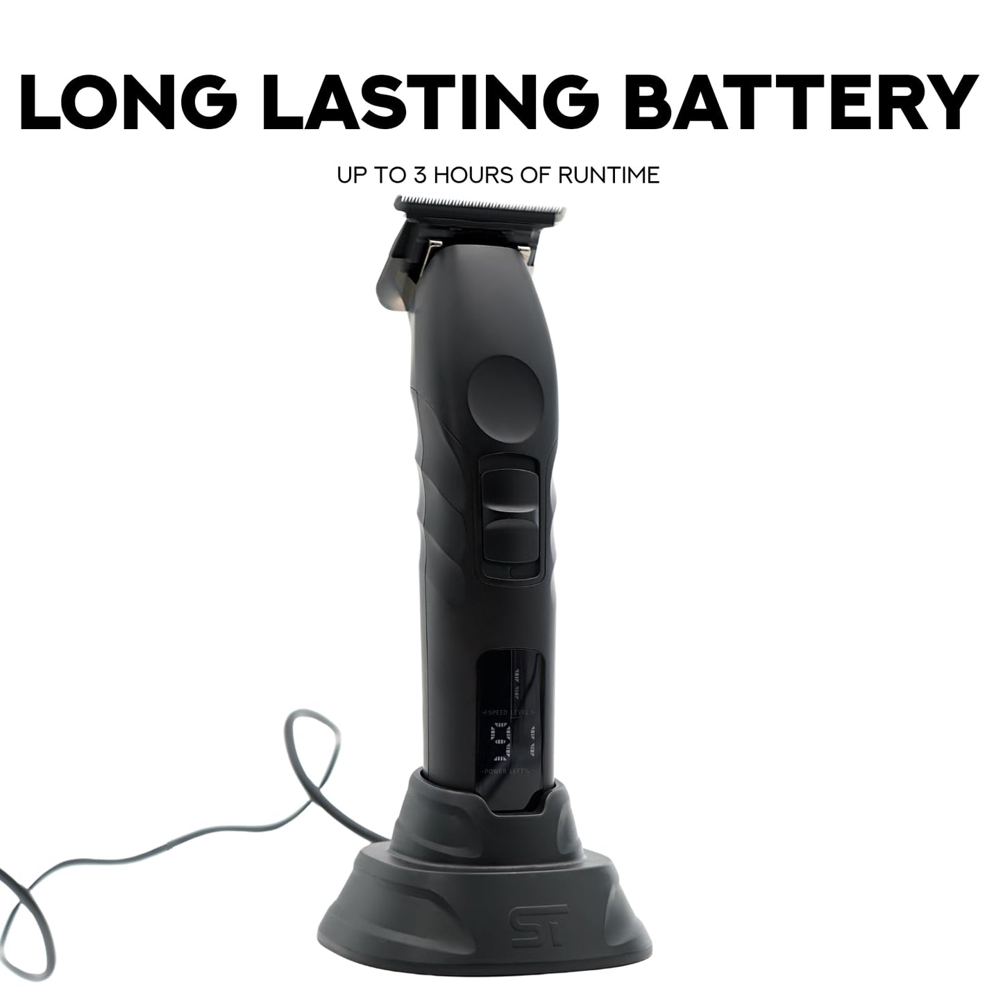 Supreme Trimmer cordless beard trimmer side view showcasing the sleek power button placement.