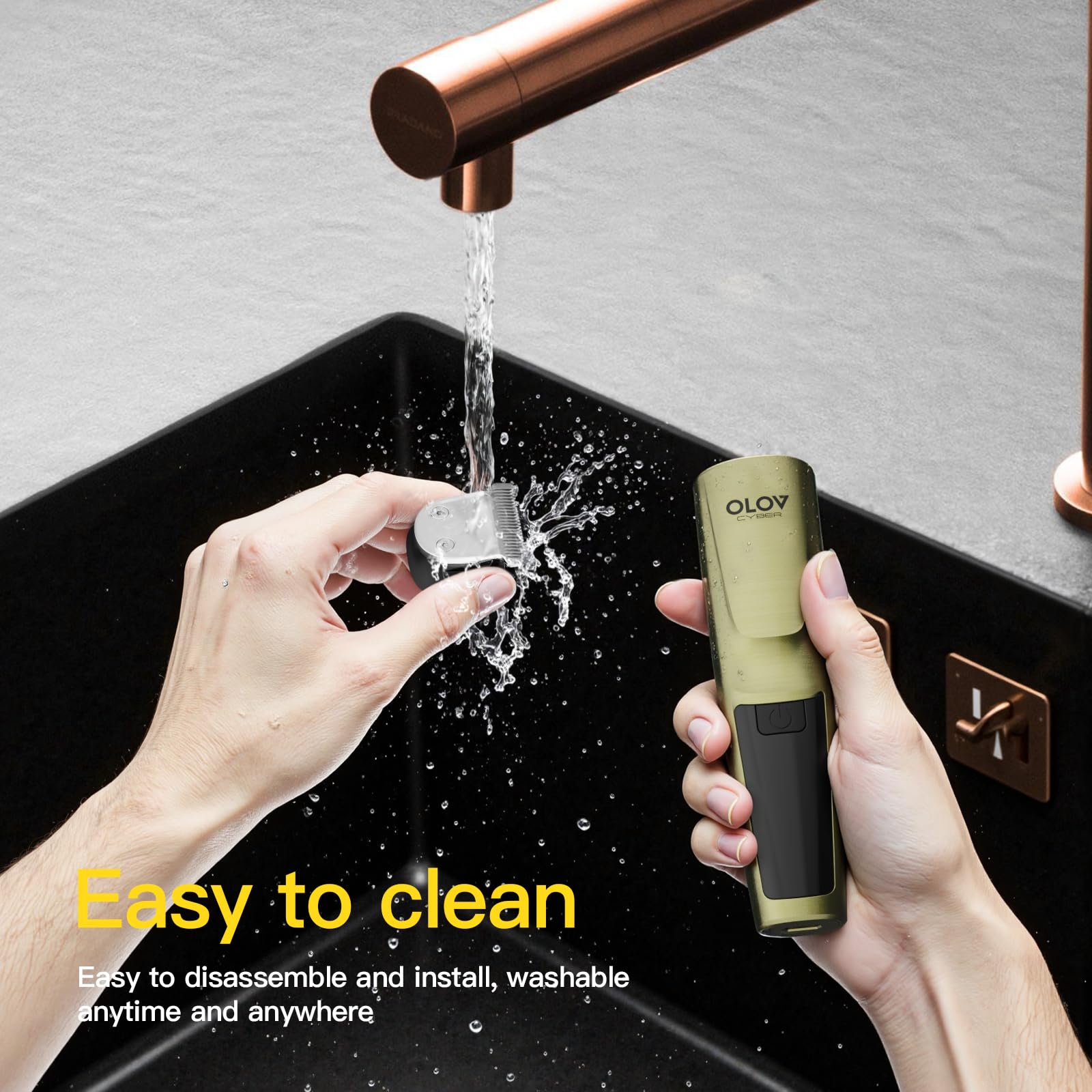 Man using Olov Cyber waterproof body groomer for sensitive areas