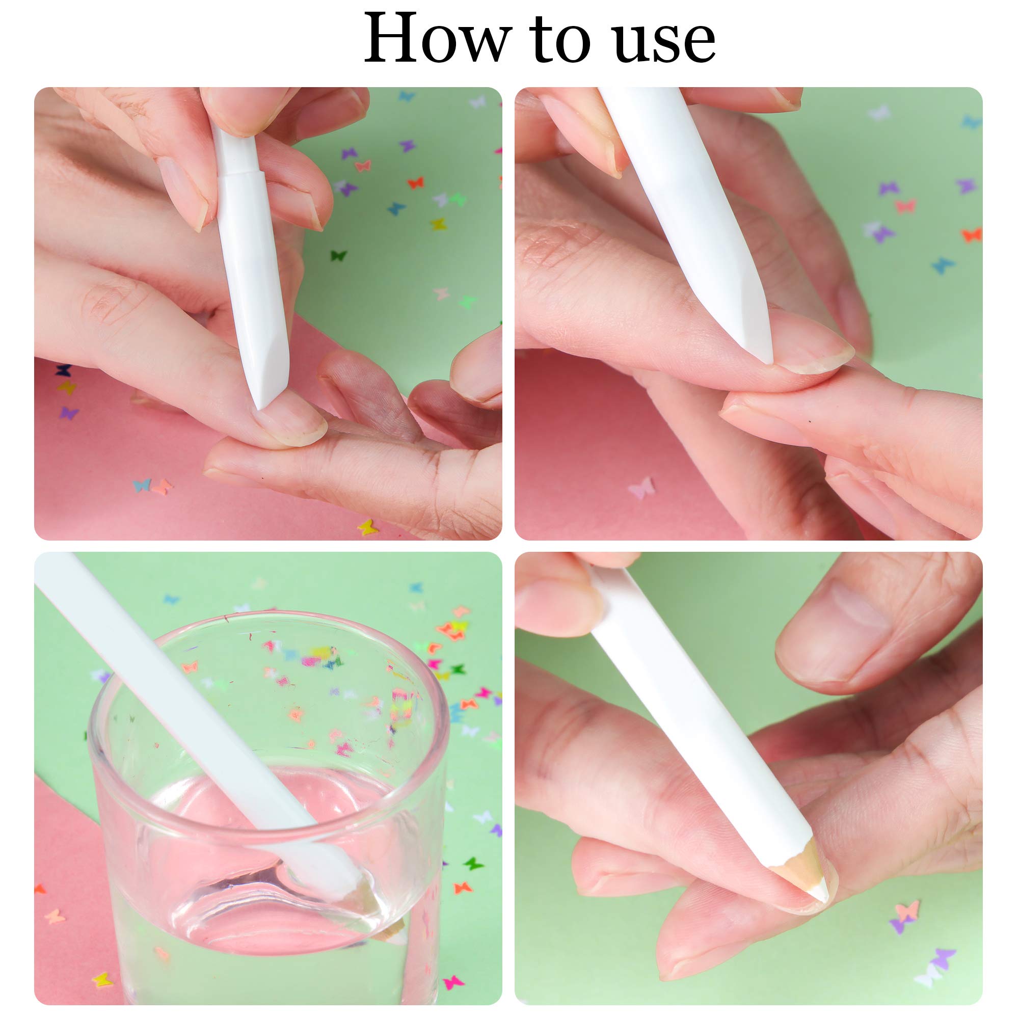 Under nail pencil being applied along the inner tip of a hand to create a French manicure look.