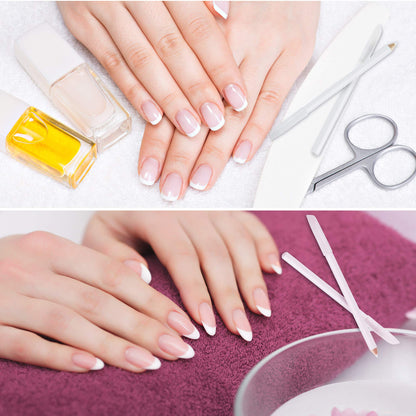Before and after comparison of natural nail tips enhanced by the Maitys whitening pencil.