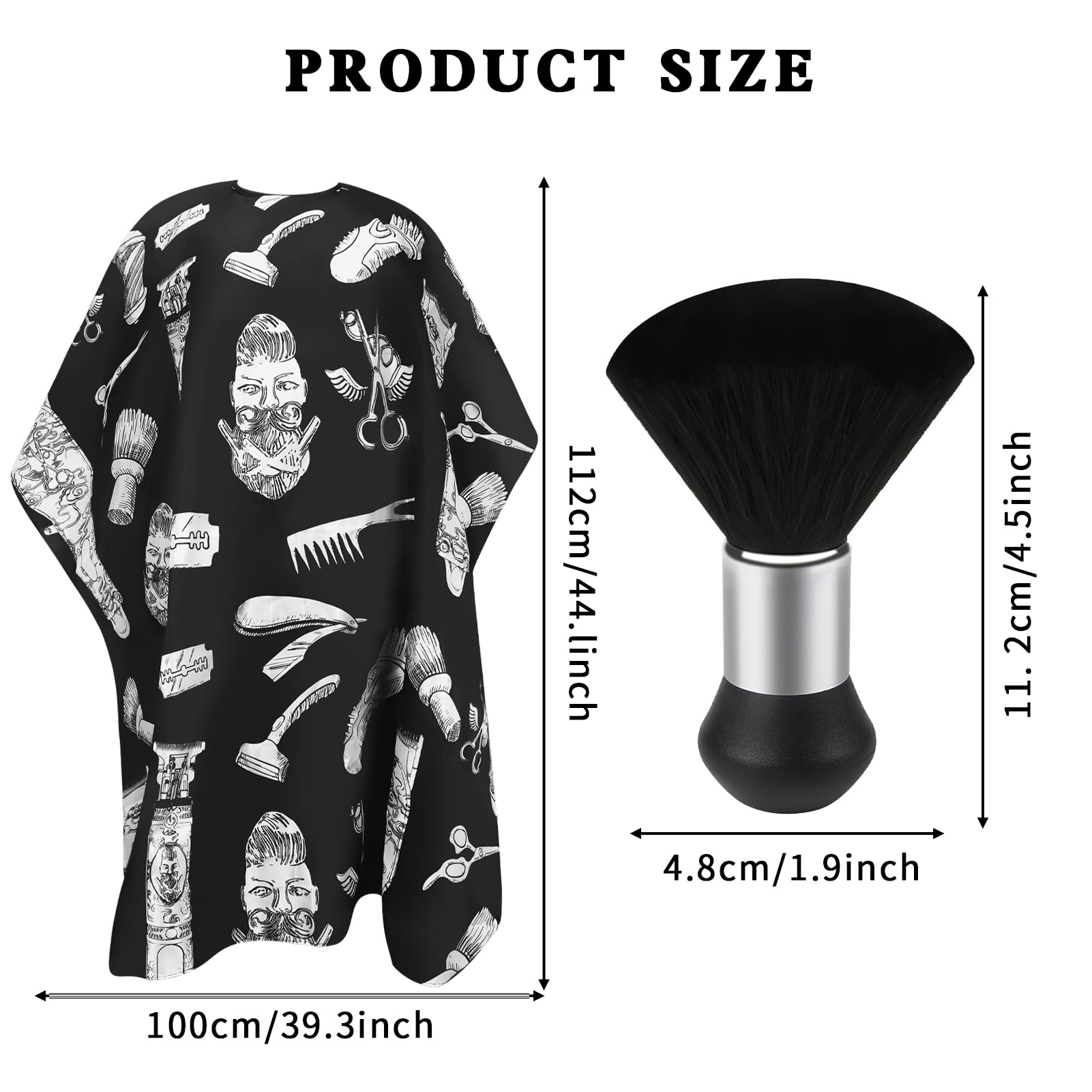 Waterproof salon hair cutting cape spread flat illustrating full size dimensions