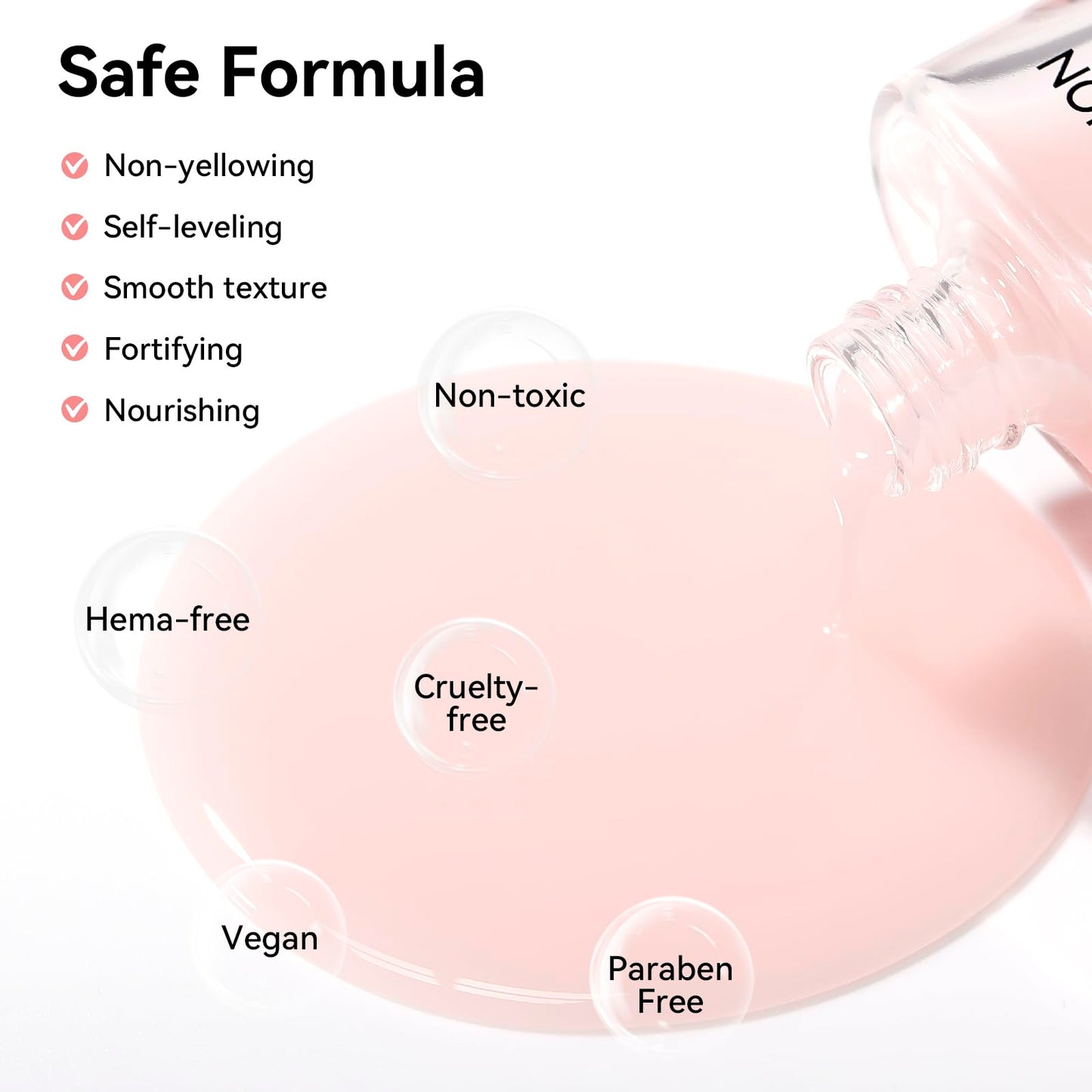 Nailshion leveling base coat rendering a smooth and flawless satin finish on natural nails.