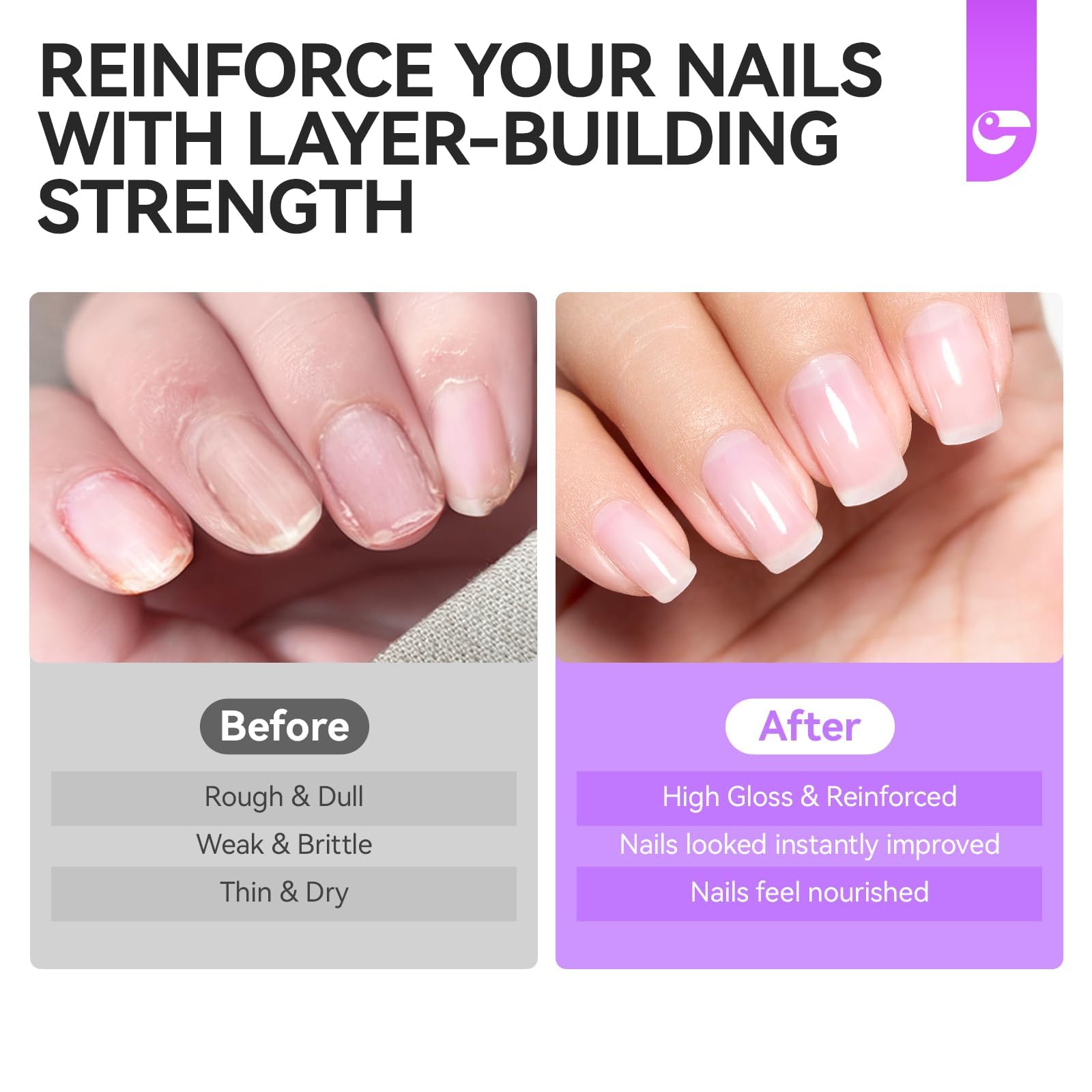 Natural look manicure using the eight in one ridge filling base product without extra polish.