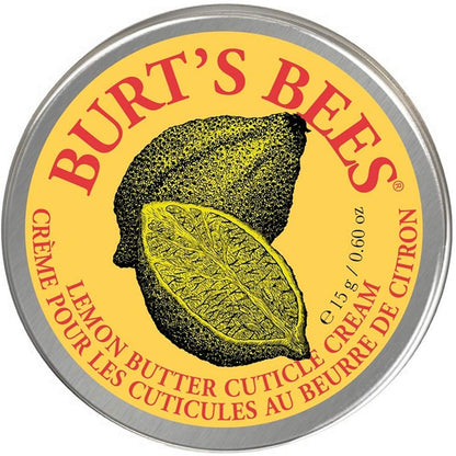 Close up view of the Burt's Bees intensive moisturizing nail balm showcasing the compact travel friendly tin packaging.