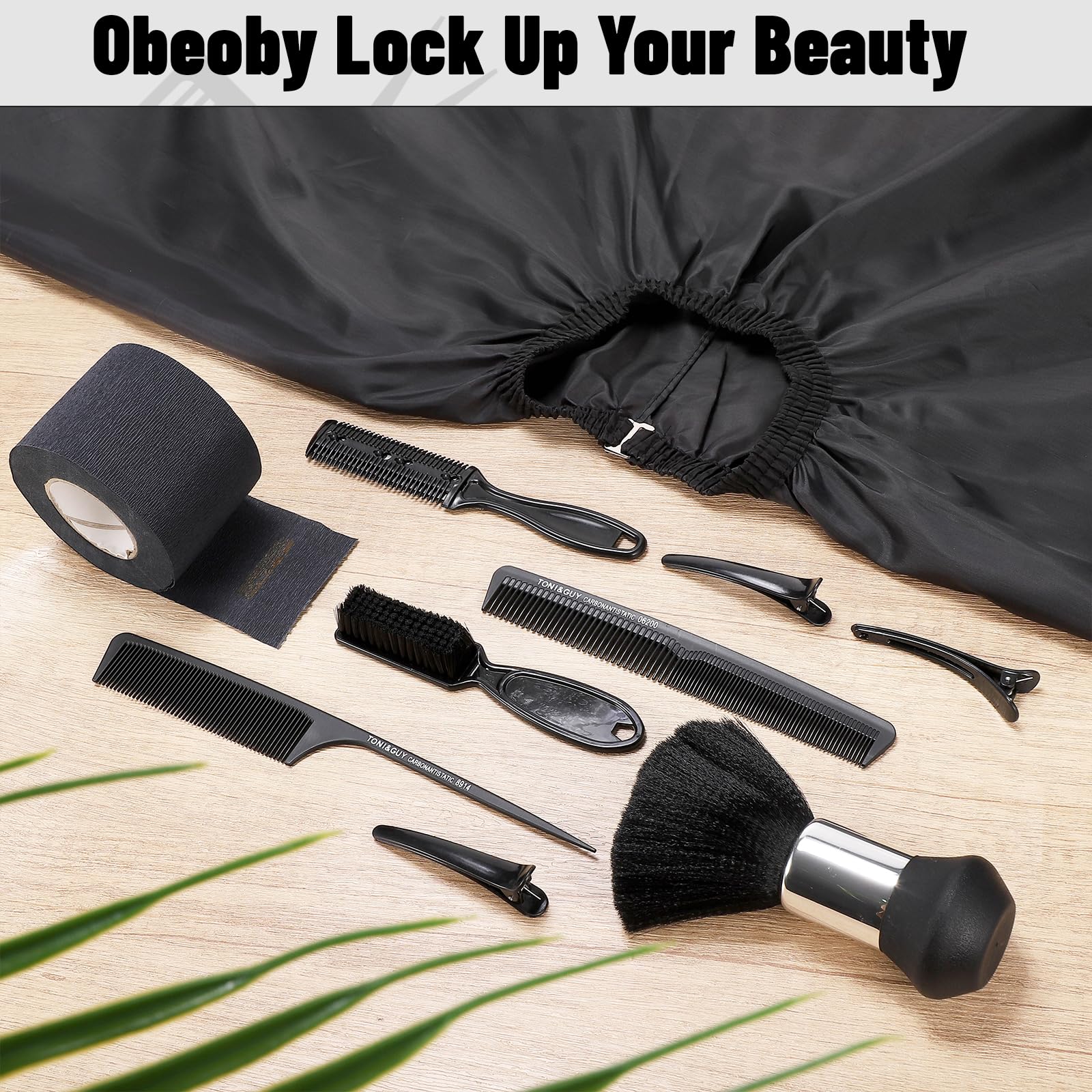 Obeoby complete home hair styling set showing all components including the blade cleaning brush and duster.