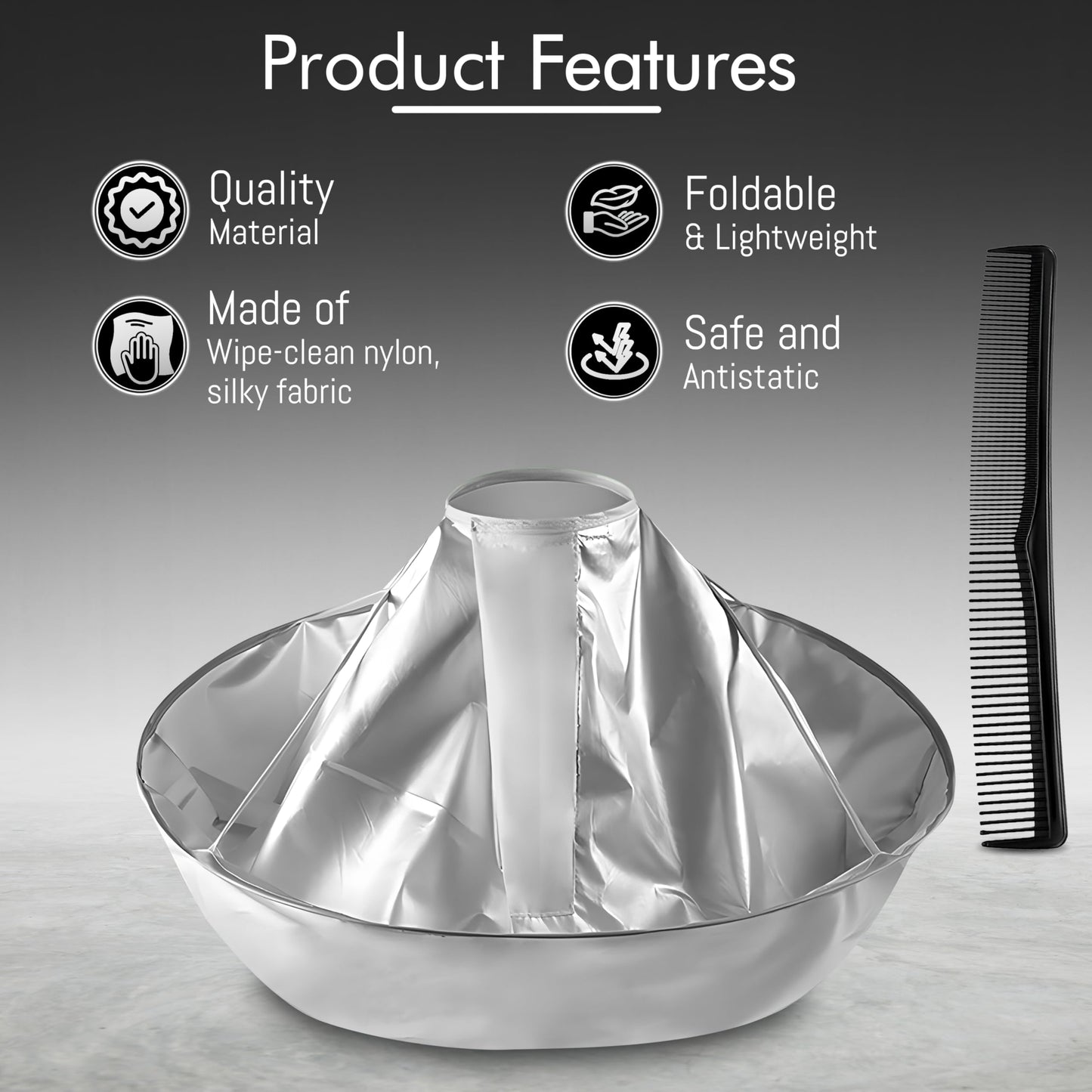 Wsevinn anti static barber cape package contents including silver apron and comb