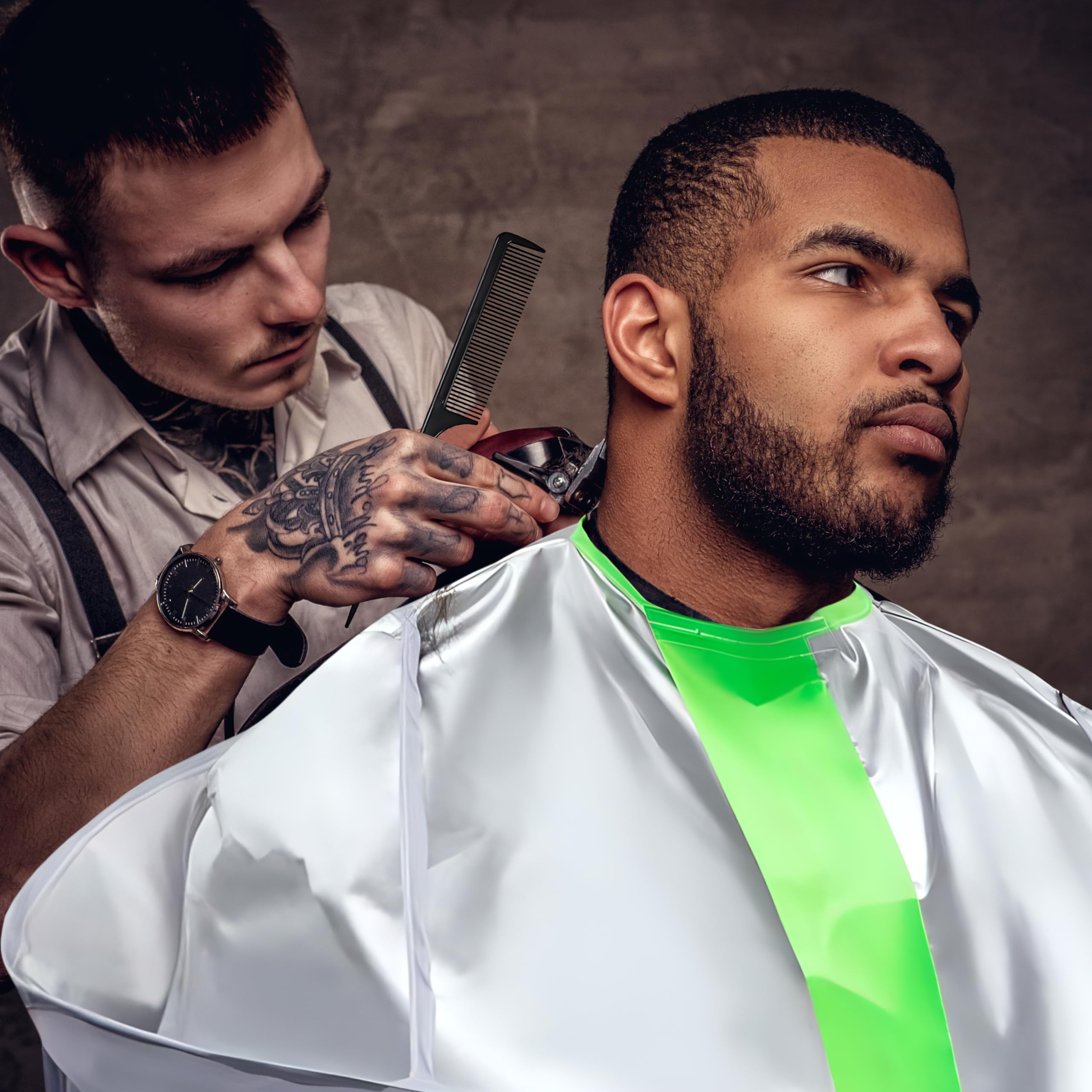 Wsevinn premium hair grooming kit including the silver barber apron and the included black styling comb.