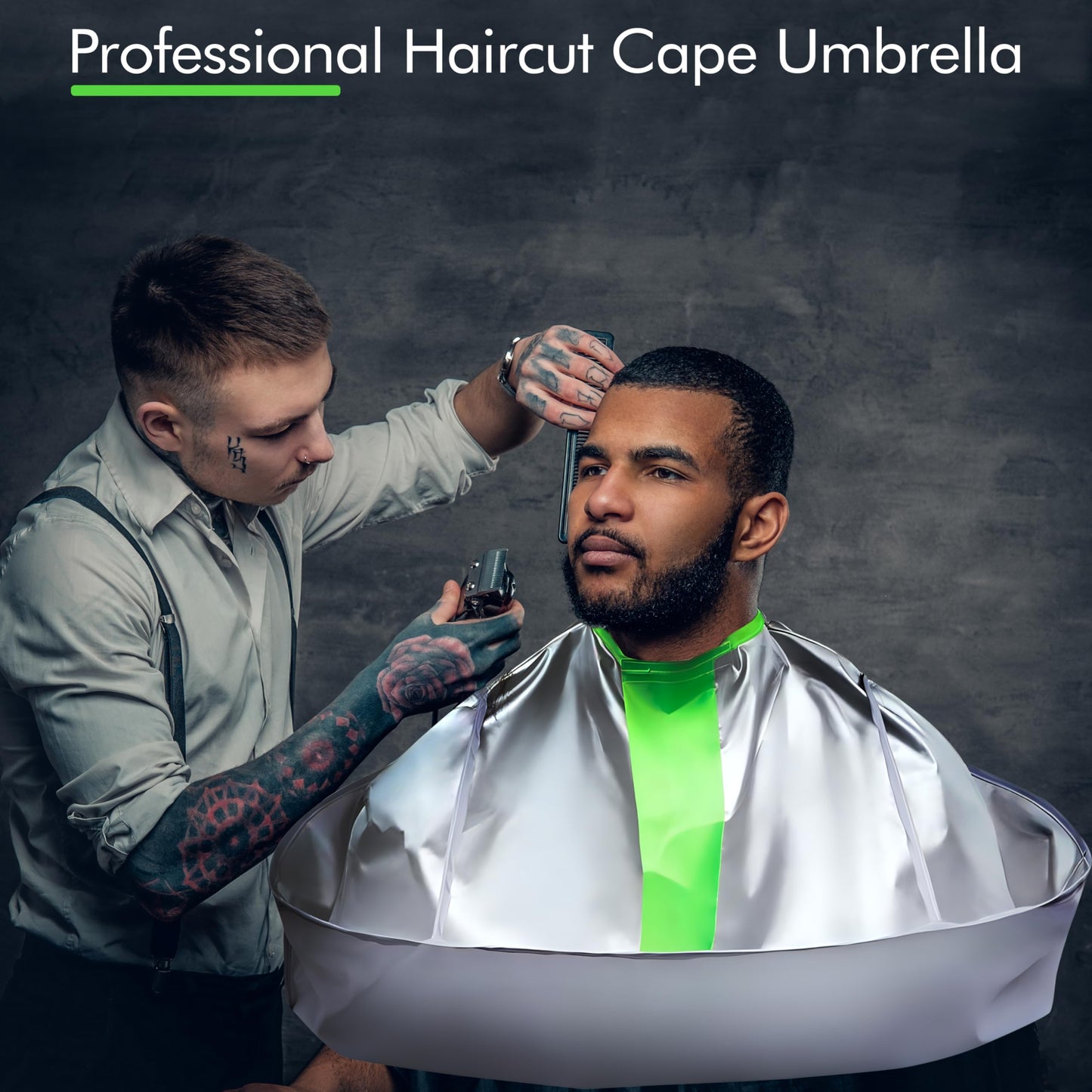 Waterproof anti-static hair coloring gown demonstrating liquid resistance during home hair styling.
