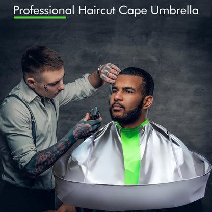 Waterproof anti-static hair coloring gown demonstrating liquid resistance during home hair styling.