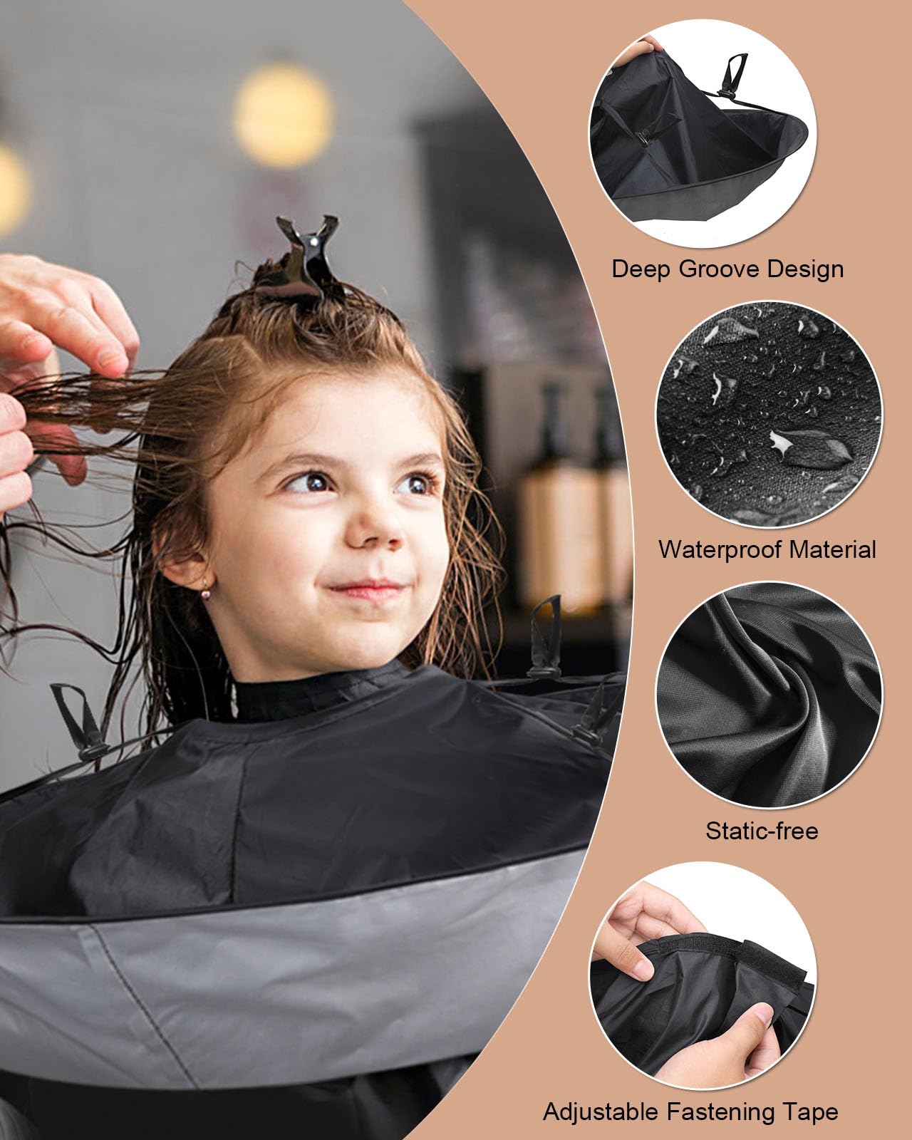 Adjustable neck closure on Lictin black hairdressing gown for home haircuts
