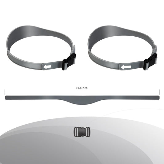 Close up of the adjustable buckle closure on the silicone neckline shaving template for home haircuts.
