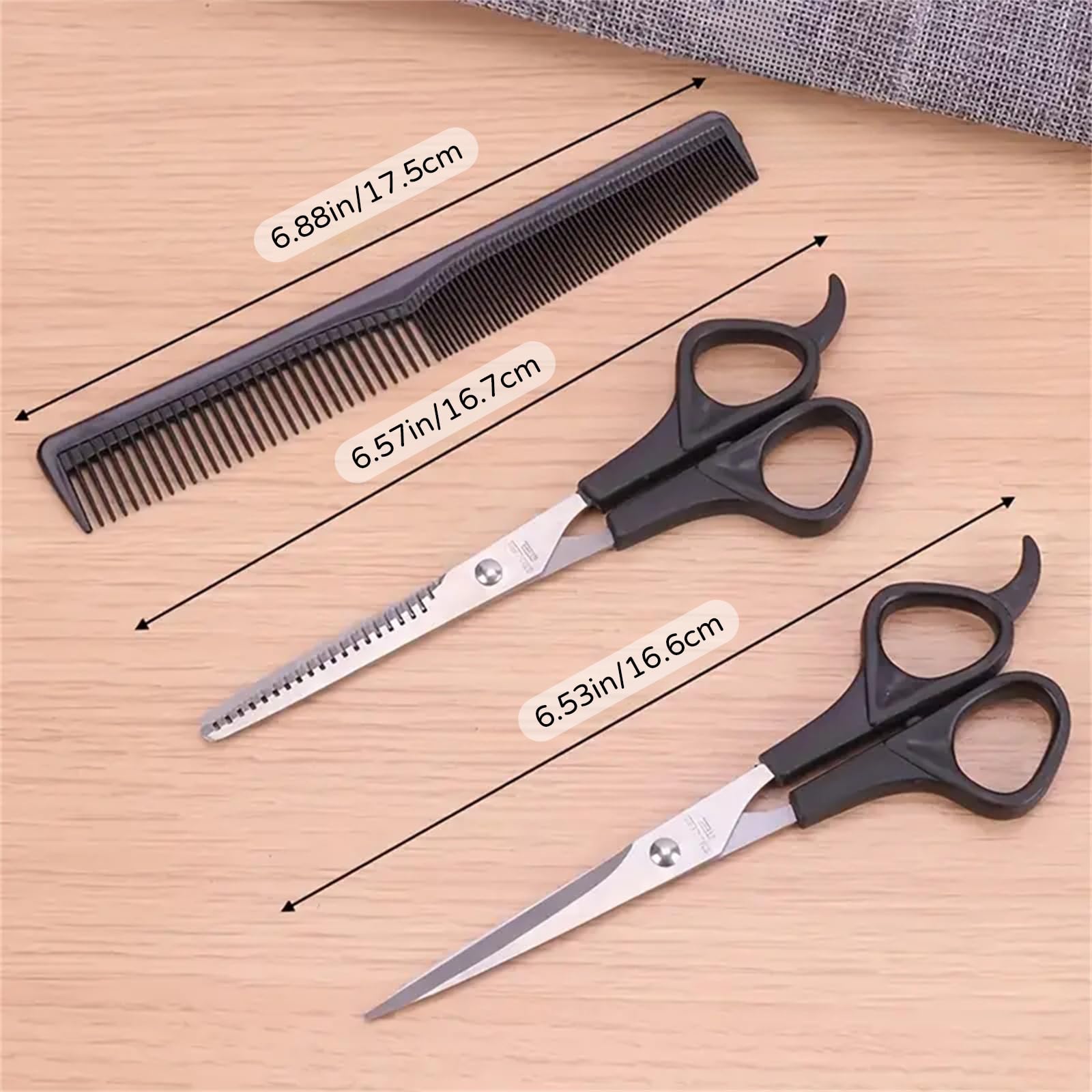 WOWITIS hairdressing kit with dual teeth styling comb and two salon quality grooming scissors organized neatly
