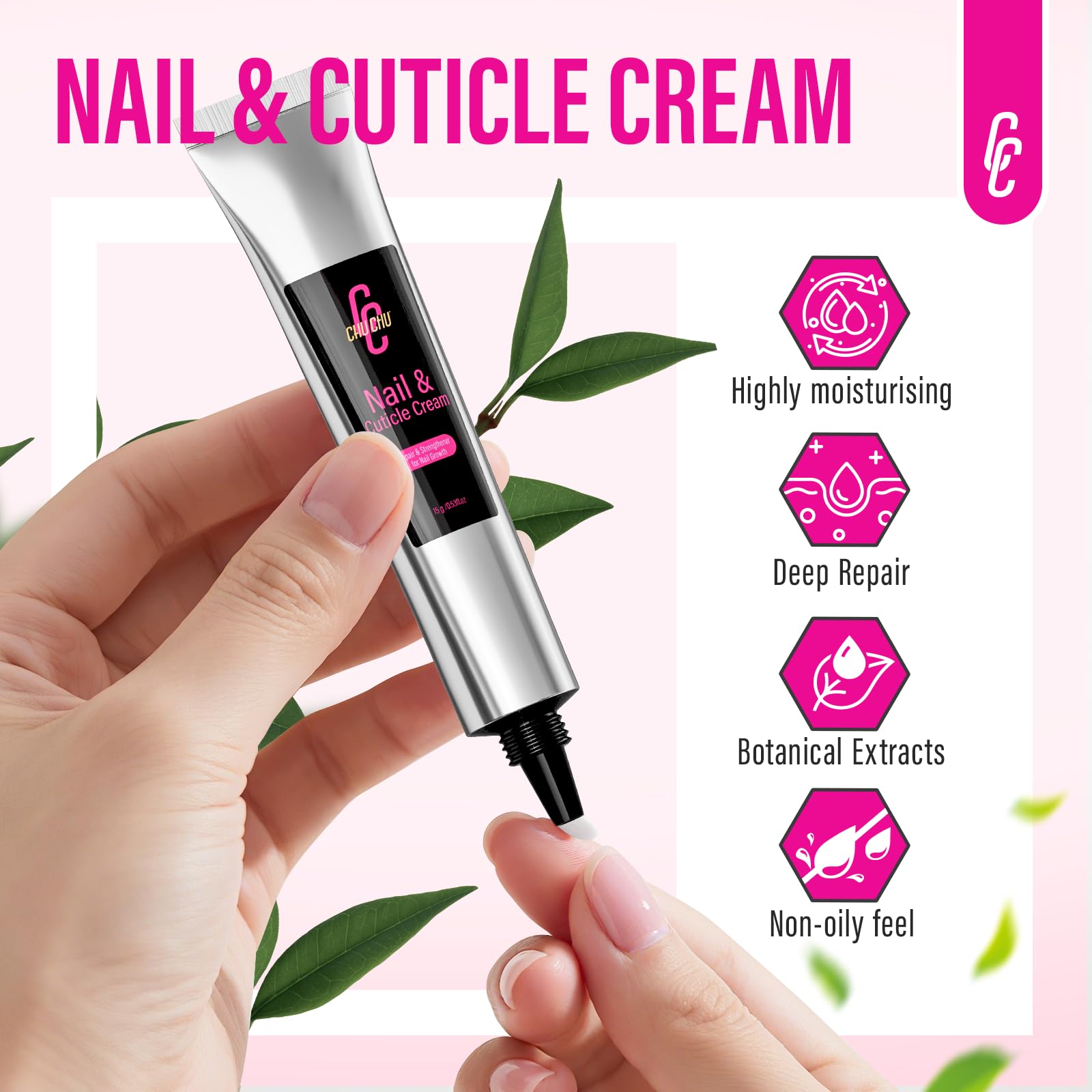 Close up of Chuchu Cuticle Repair Cream packaging