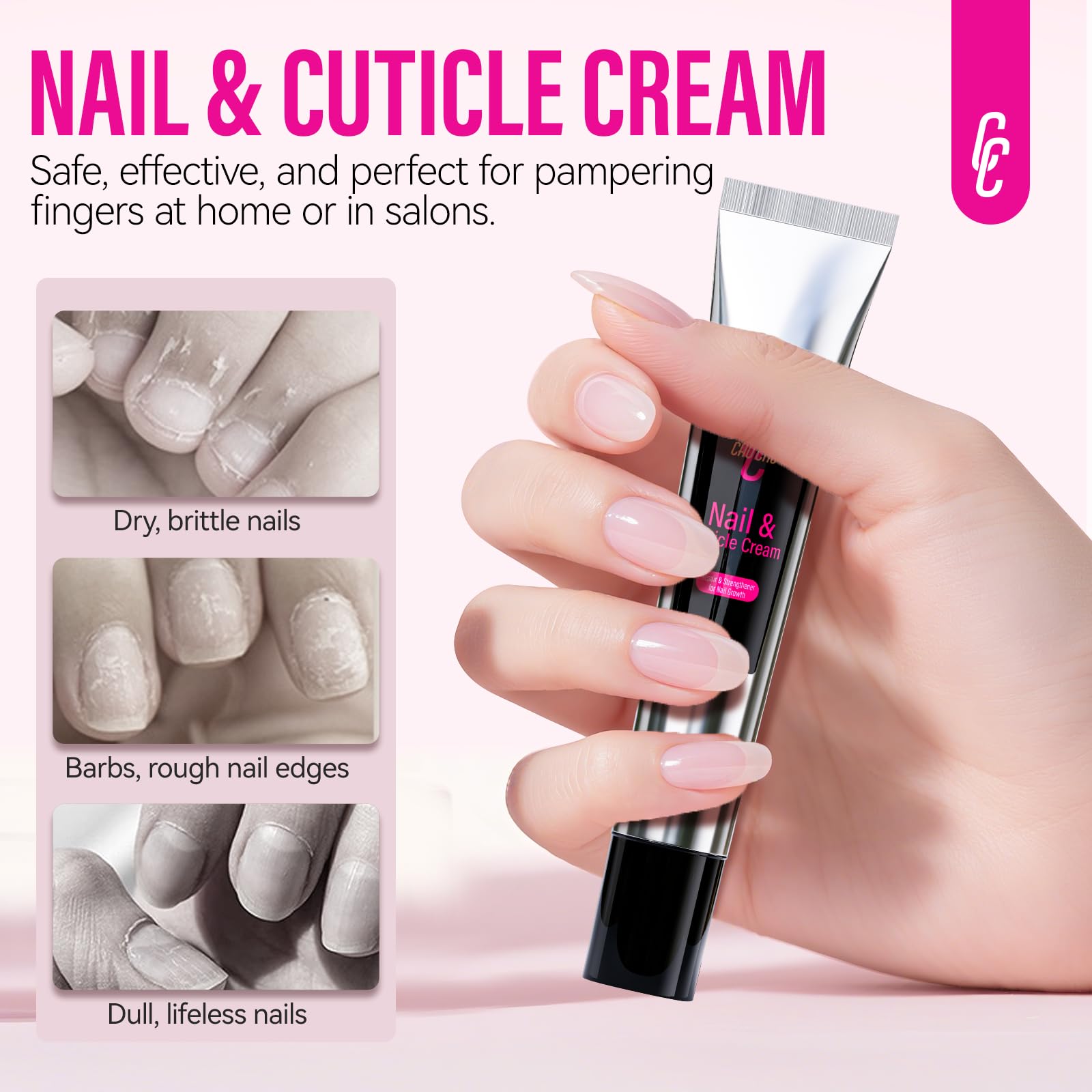 Applying Chuchu Cuticle Repair Cream to dry nails