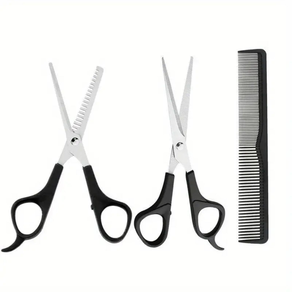 Hair cutting scissors set arranged for home grooming