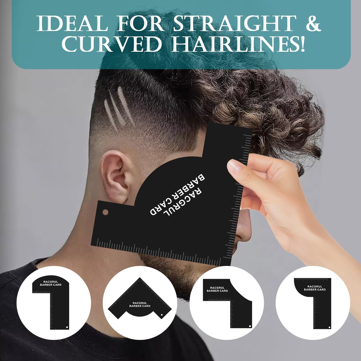 Reusable beard line up template showing straight and curved edges for sharp alignment.