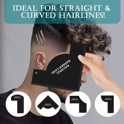 Reusable beard line up template showing straight and curved edges for sharp alignment.