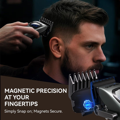 Close up of the SUPRENT T blade trimmer showing the narrow profile design for precise line work and fades.