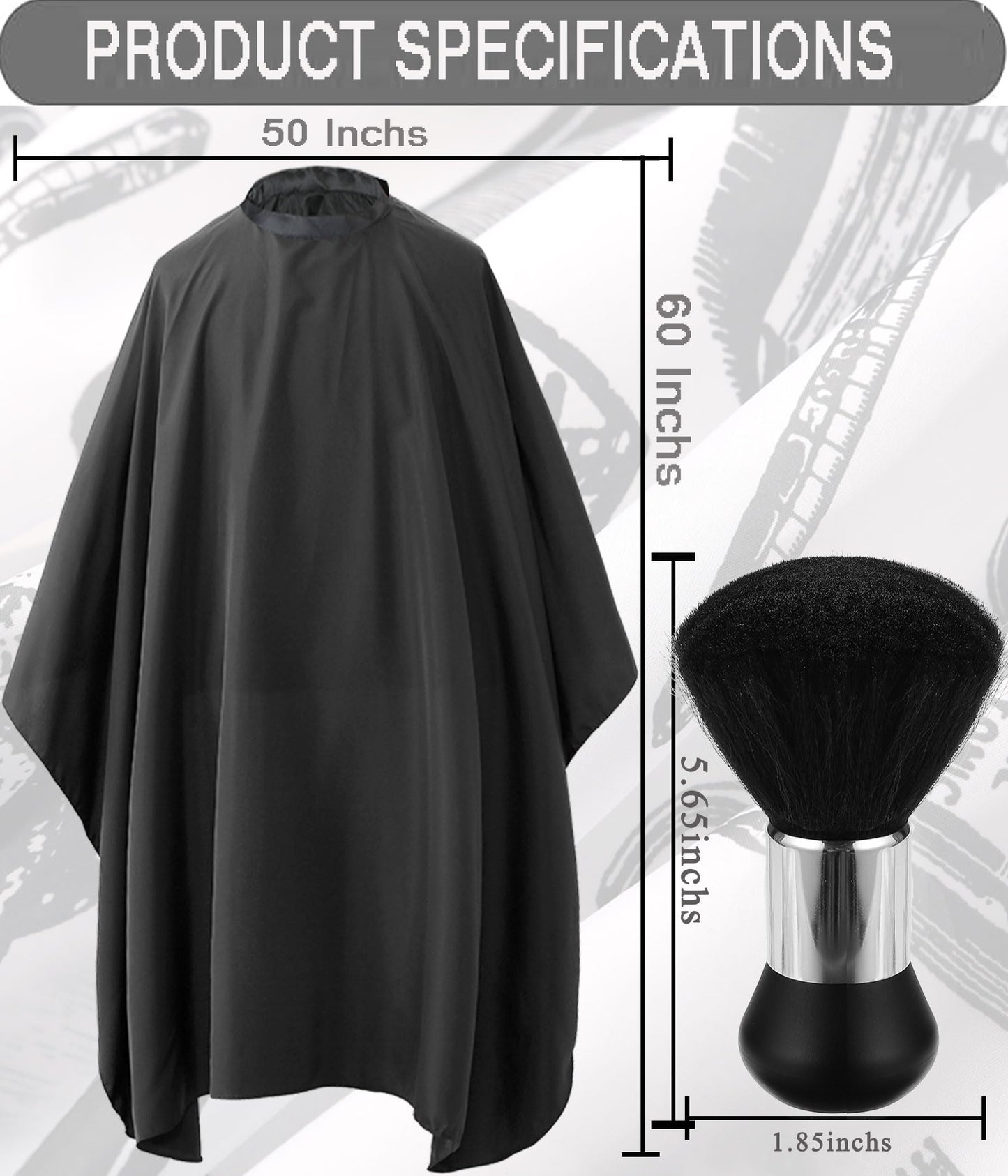 Black waterproof barber cape with adjustable snap closures for salons