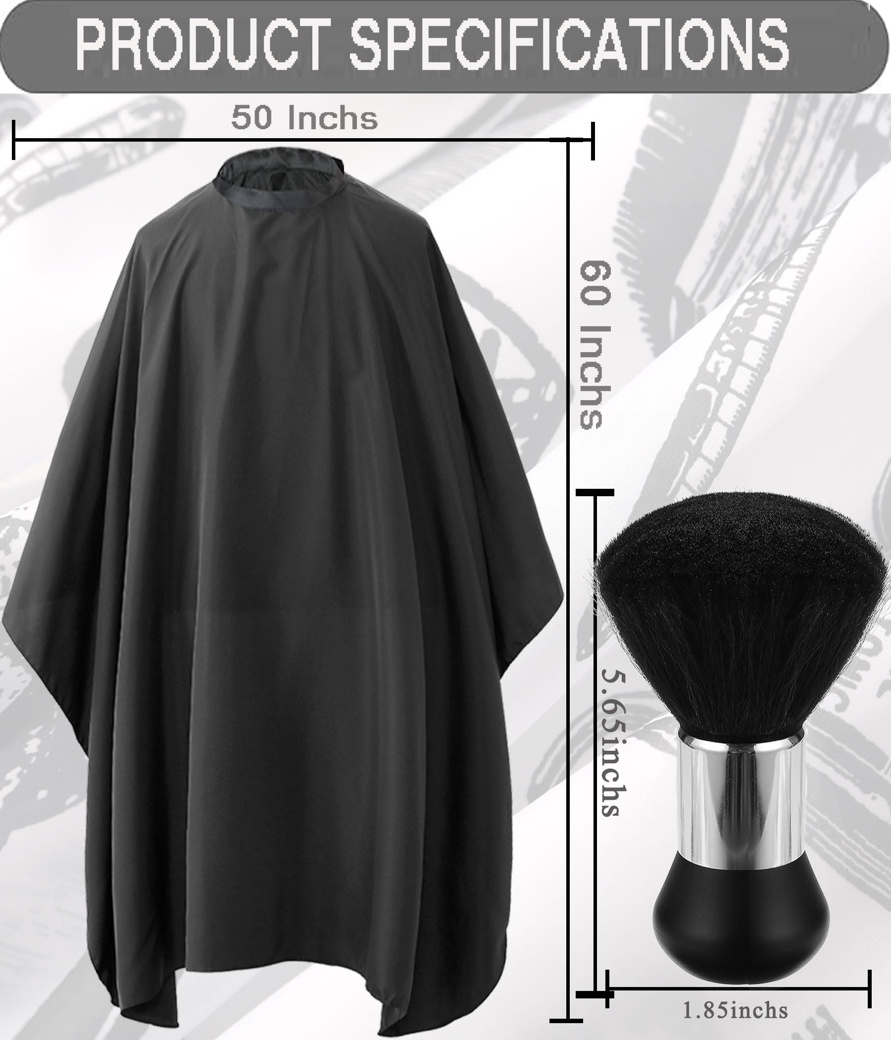 Black waterproof barber cape with adjustable snap closures for salons