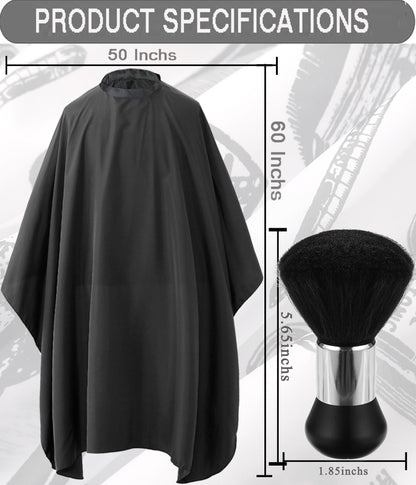 Black waterproof barber cape with adjustable snap closures for salons