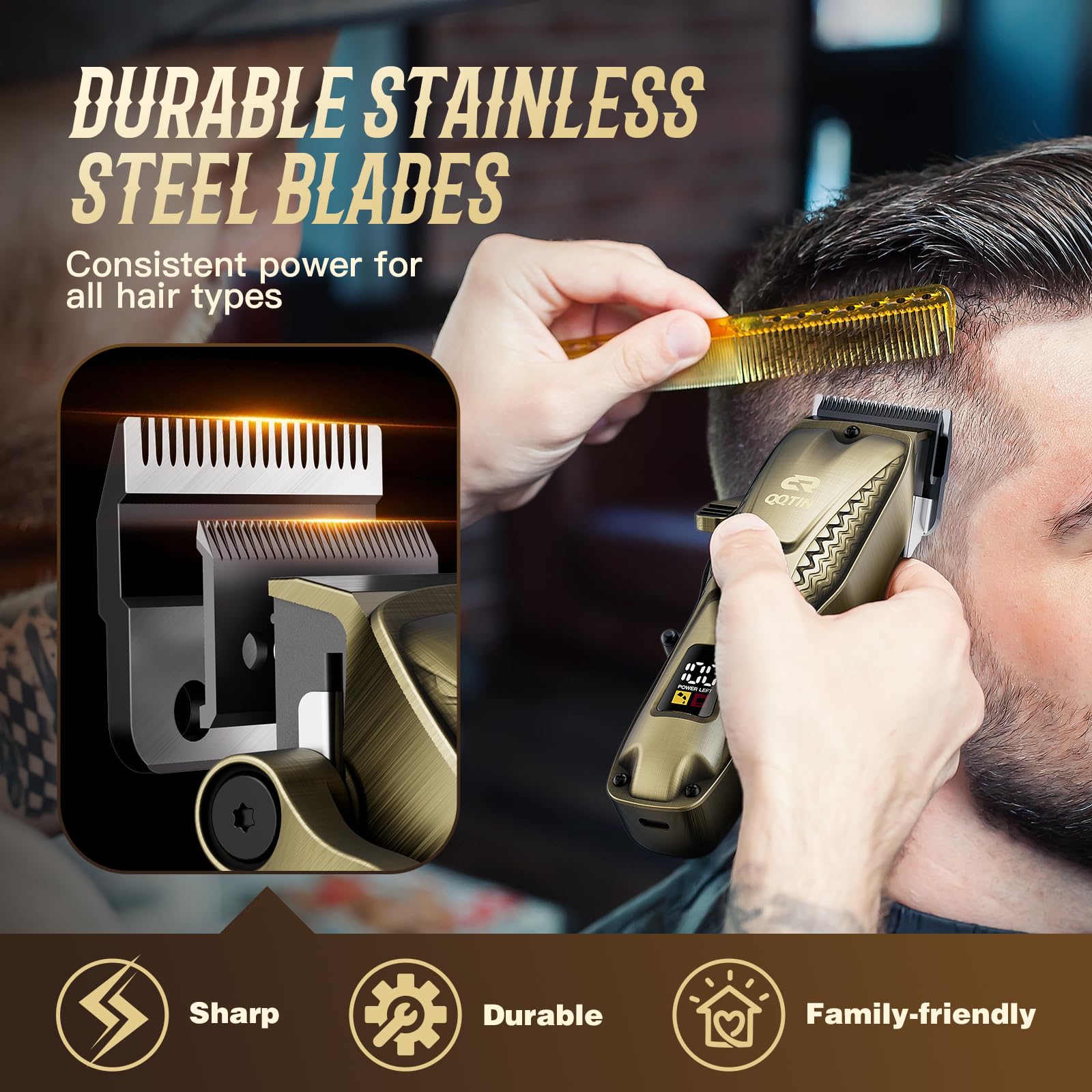 QQTIN electric hair trimmer set carbon grey variant with multiple guard attachments