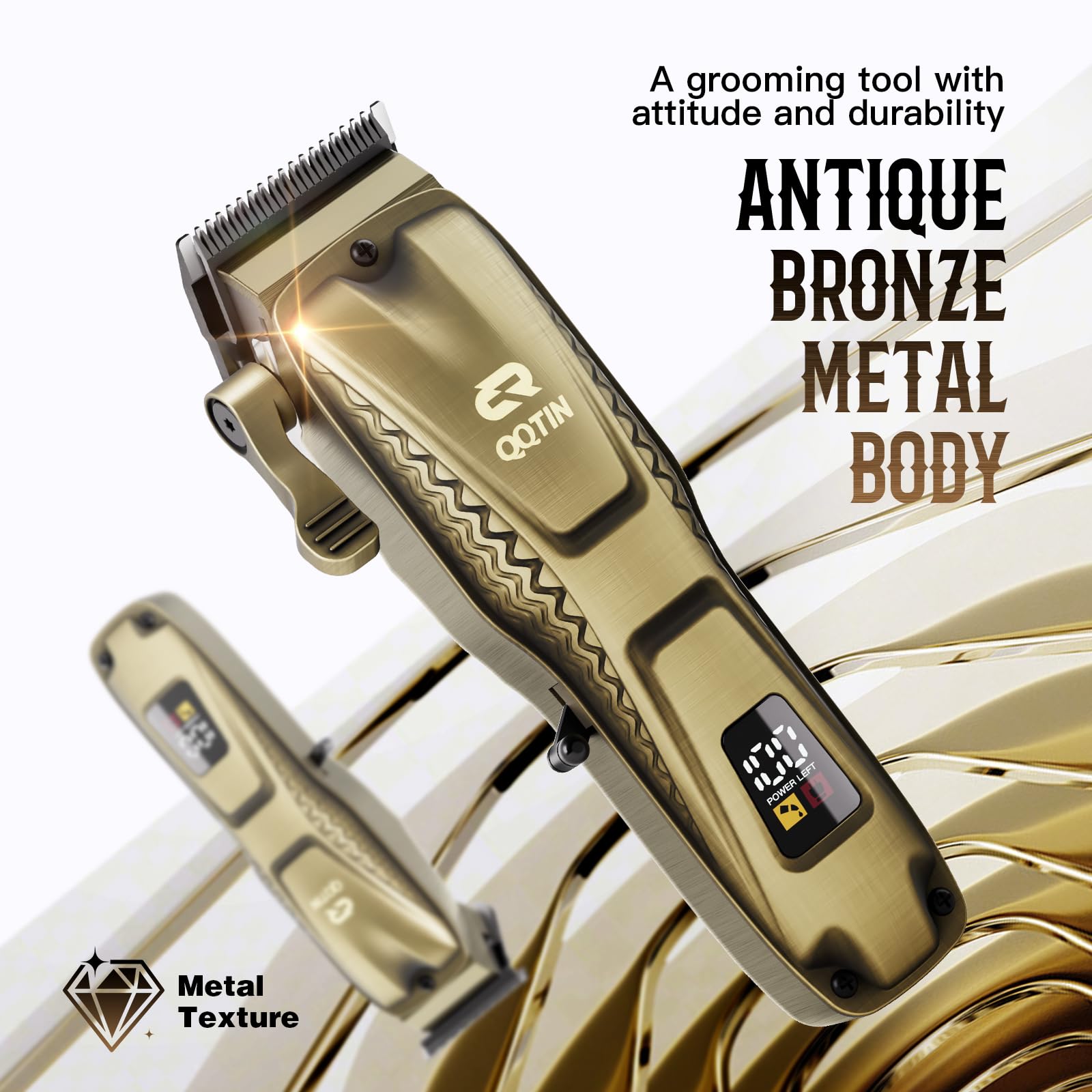 Cordless men grooming kit showing battery power percentage on smart screen