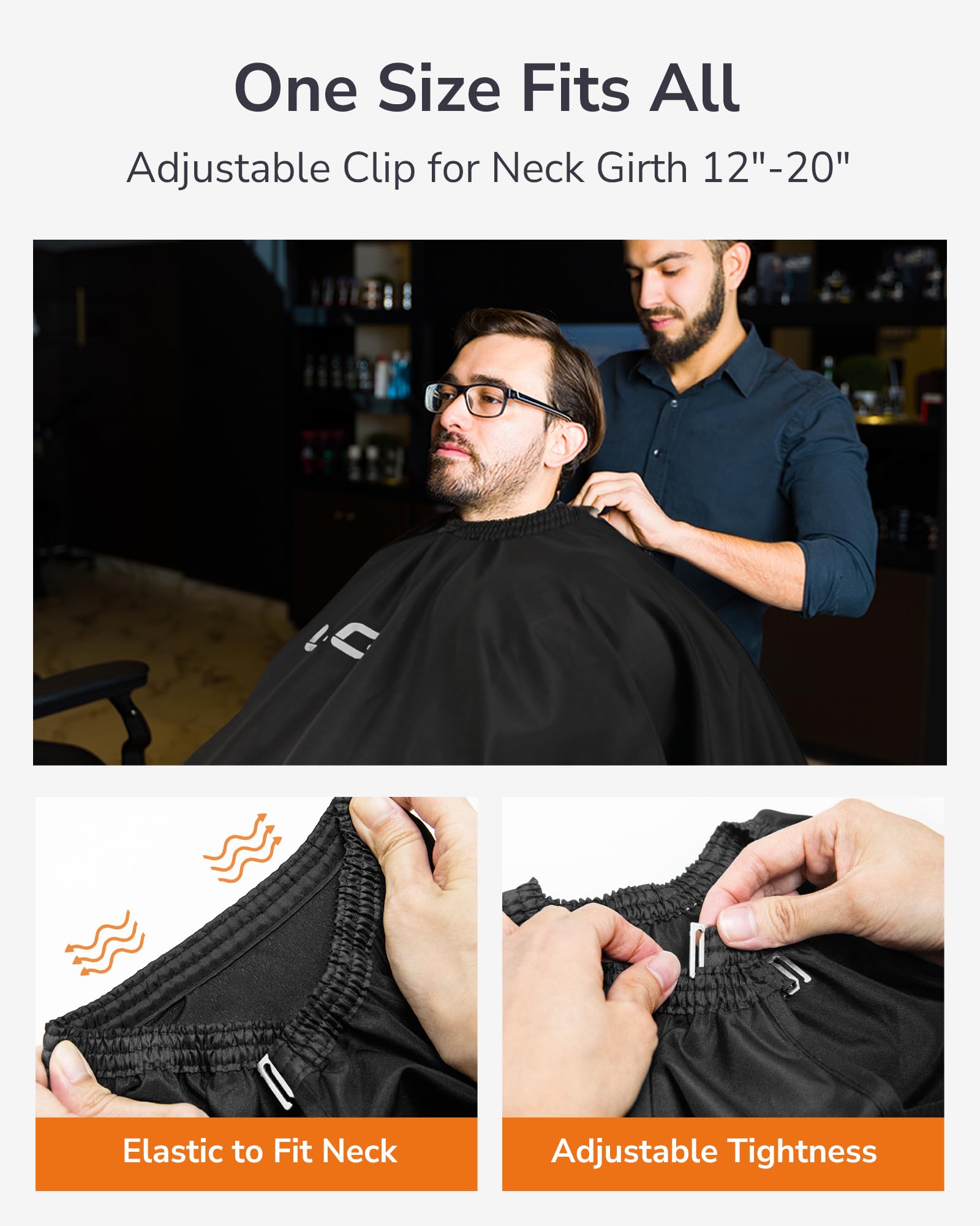 ULG professional haircutting gown being used for a clean static free salon trim experience.