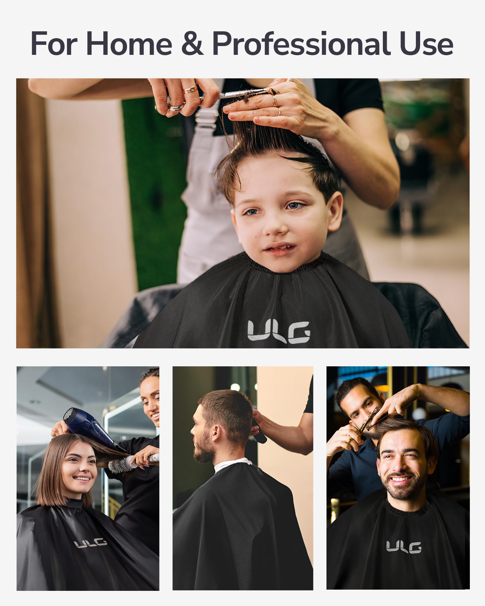 Full length display of the fifty-seven by seventy-two inch ULG professional hair cutting cape.