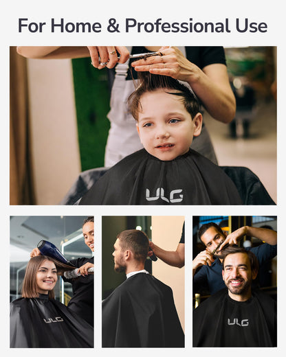 Full length display of the fifty-seven by seventy-two inch ULG professional hair cutting cape.