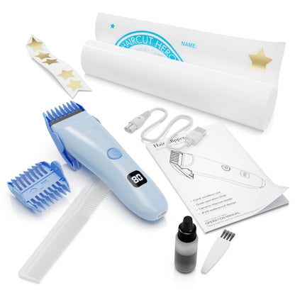 Low noise electric trimmer kit with multiple comb guard attachments for kids with autism