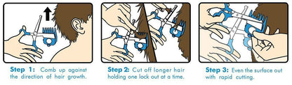 Nine interchangeable cutting comb guards ranging from half inch to one and a half inches