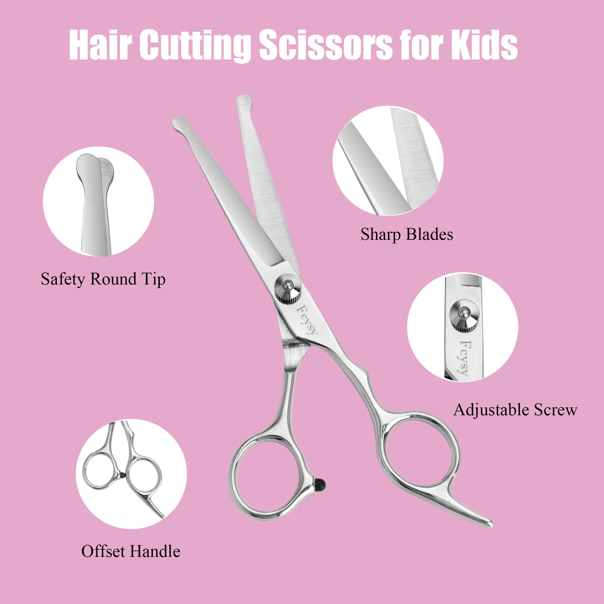Fcysy children stainless steel thinning shears and cutting scissors in leather case