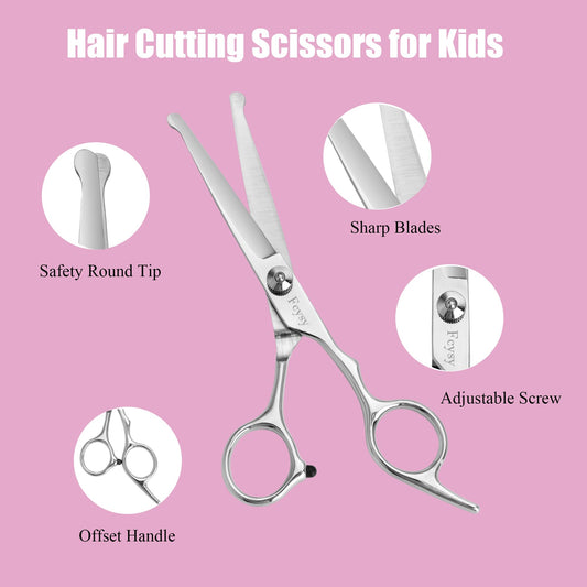 Fcysy children stainless steel thinning shears and cutting scissors in leather case
