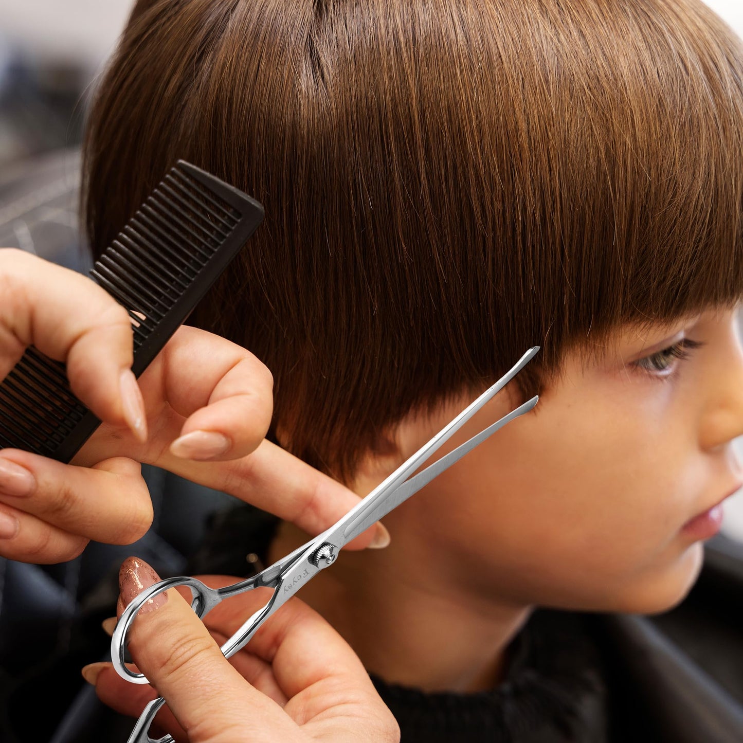 Fcysy children hairdressing shears set showing fine adjustment tension screw