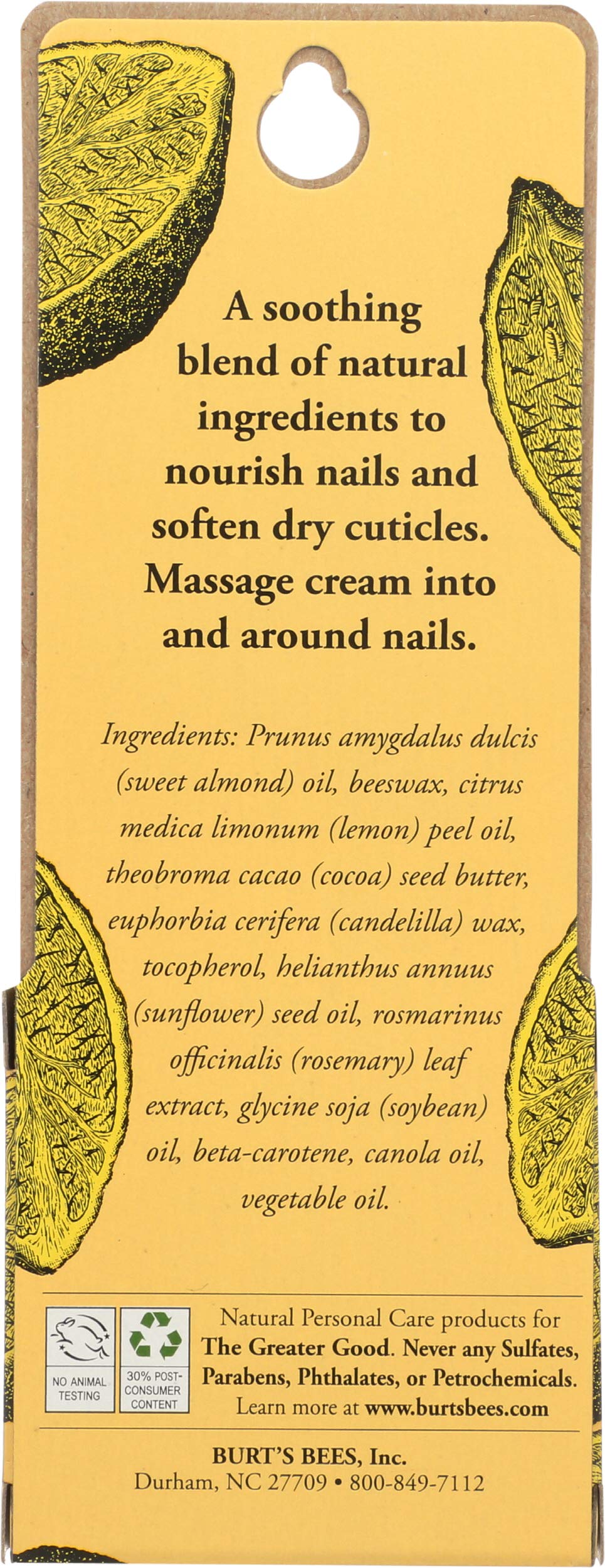 Open tin of Burt's Bees natural lemon cuticle balm showing the solid wax texture